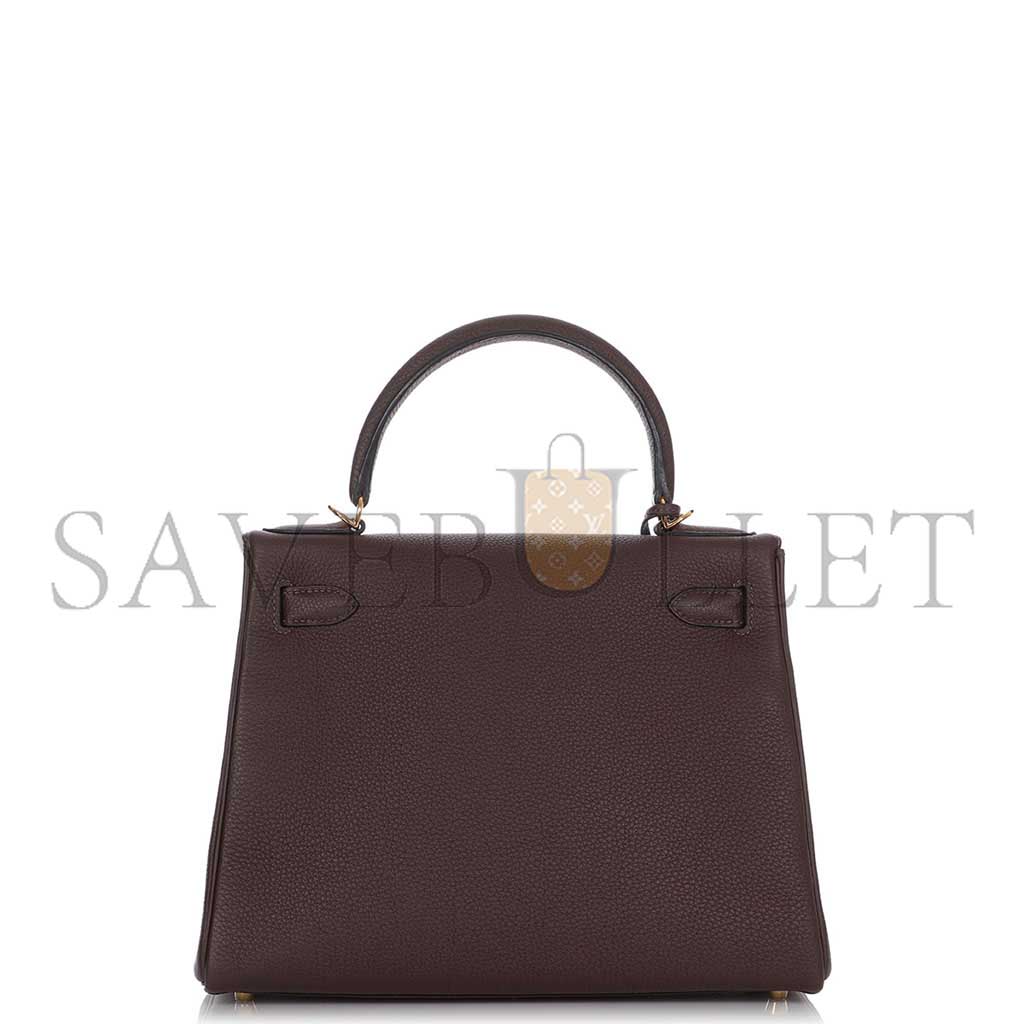 HERMÈS MASTER CHOCOLATE TOGO KELLY 28 RETOURNE GOLD HARDWARE (28*22*10cm) 